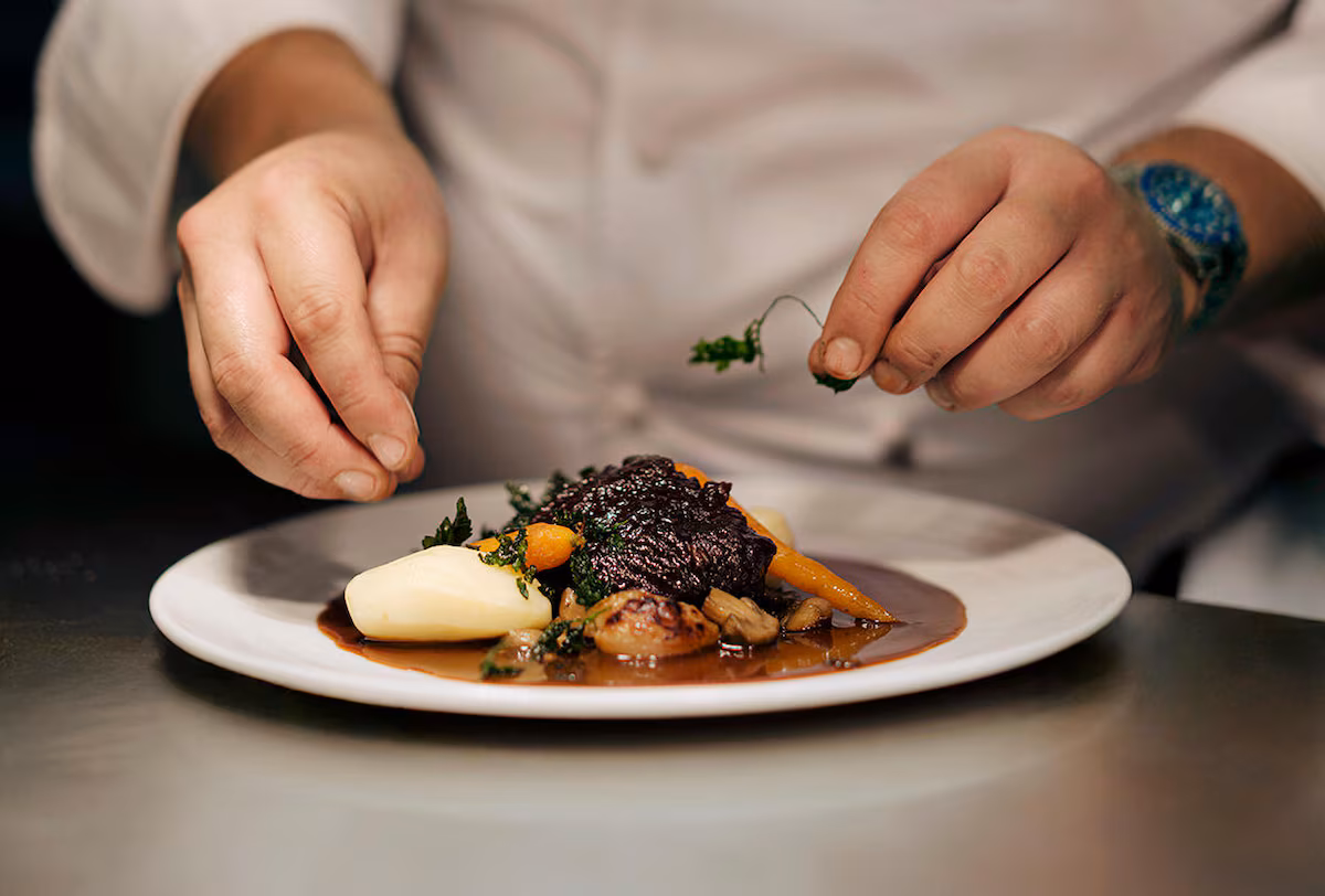 Private chef dining — plated course